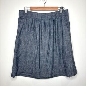 Eileen Fisher A Line Chambray Skirt M Blue Hemp Organic Cotton Pocket Minimalist